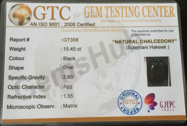 Natural Certified Sulemani Black Hakik Stone, 15.4